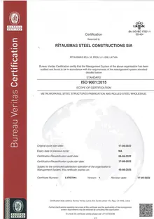 ISO 9001:2015 kvalitātes vadības sertifikāts
